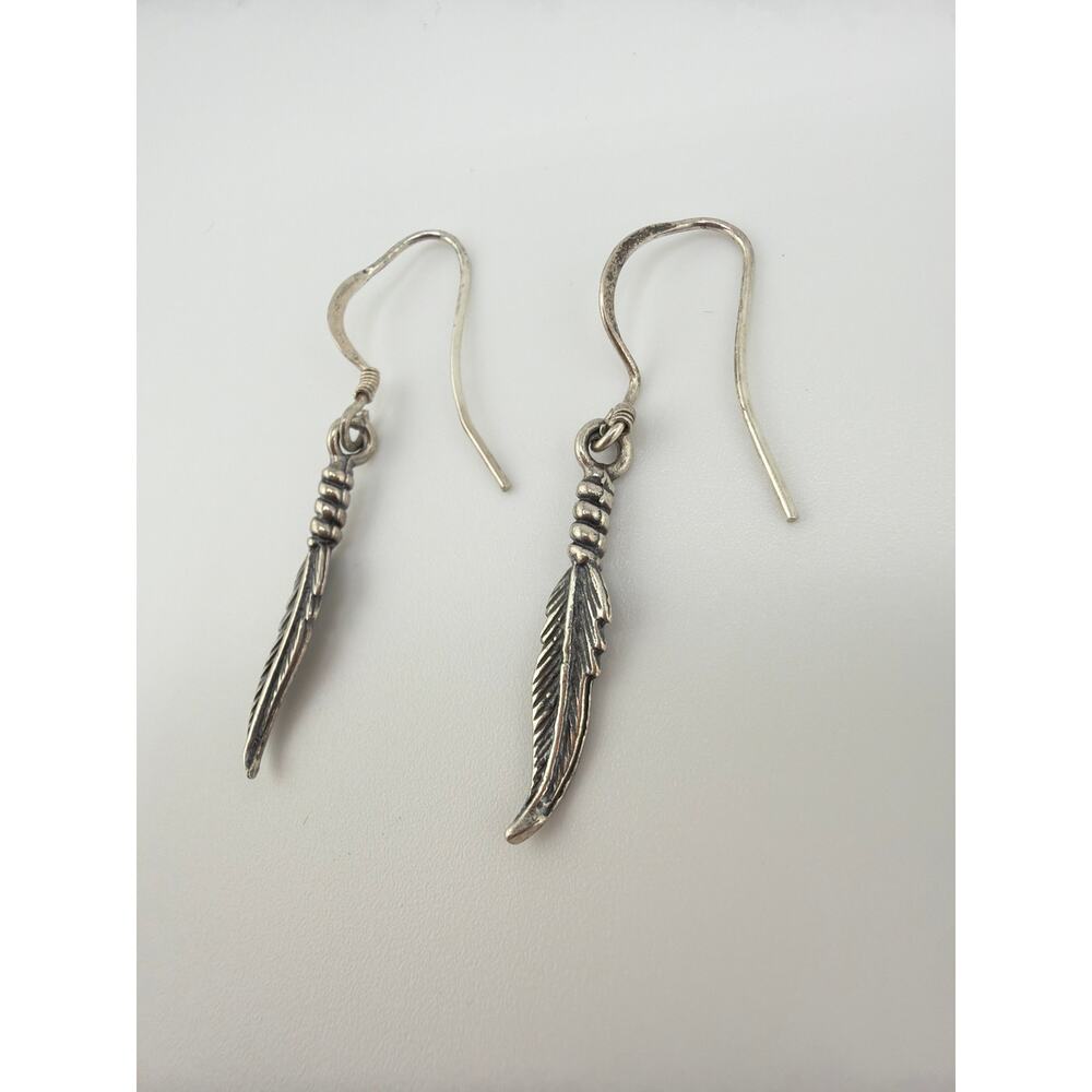 NEW Artisan Handcrafted Metal Feather Dangle Earrings - Picture 5 of 6